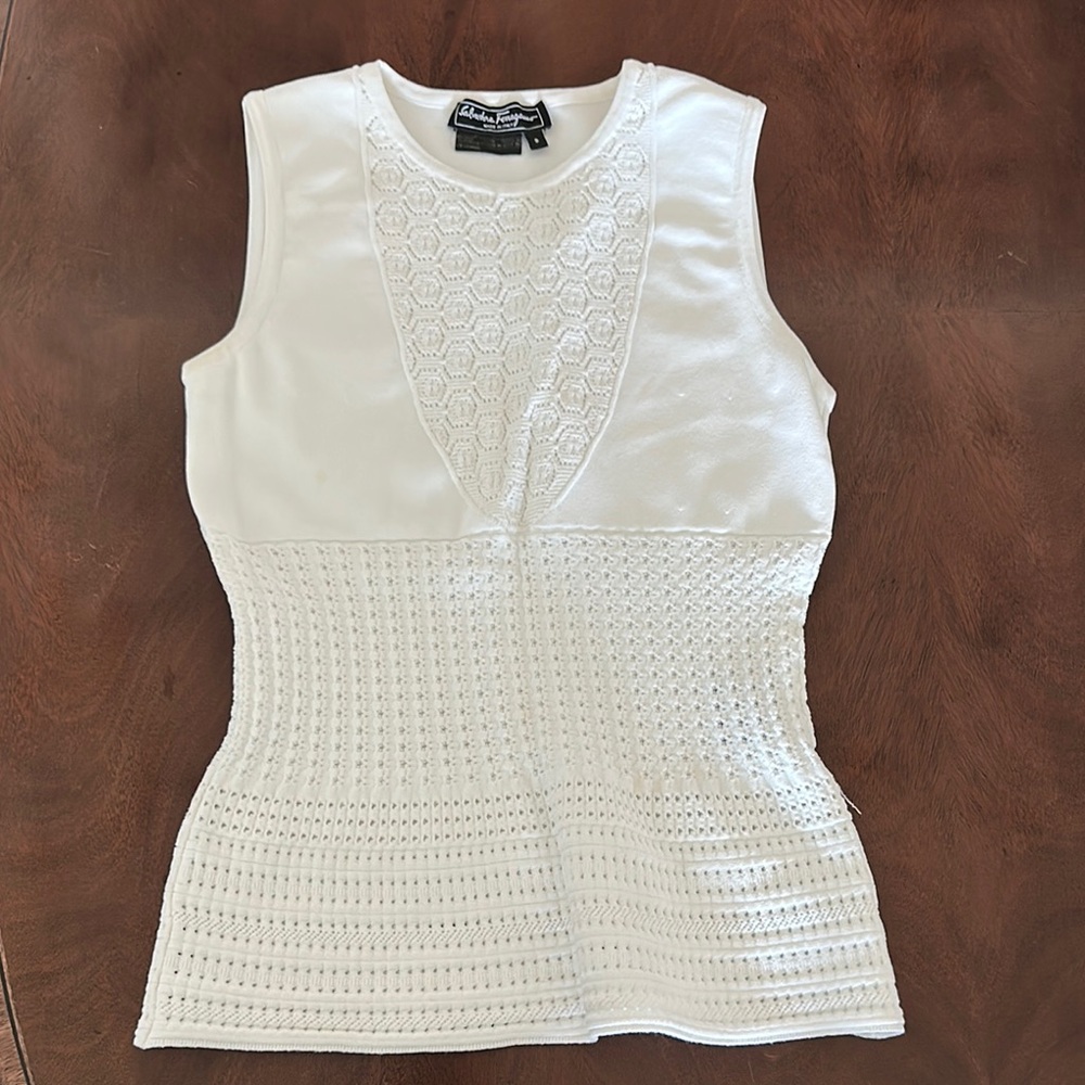 Salvatore Ferragamo White Textured Tank Top